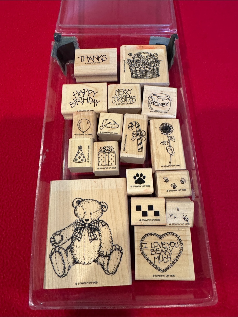 Stampin' Up! Wooden Button Bear Rubber Stamps Include Holidays 17 Pc